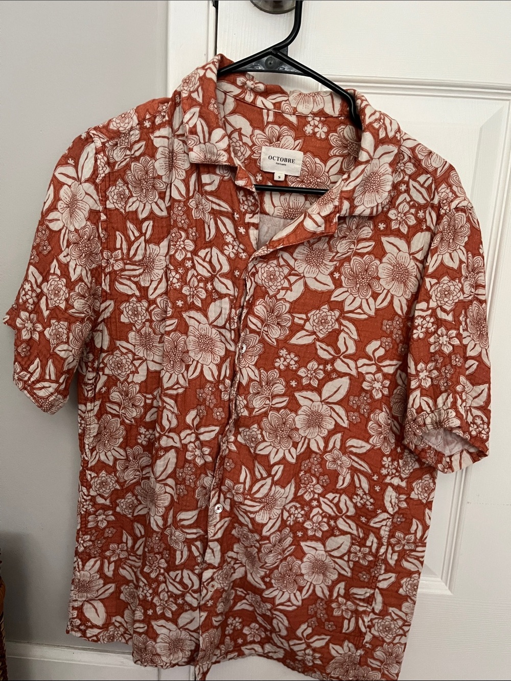 Rust Floral Short-Sleeve Button-Down Shirt